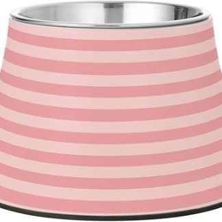 Розовая вертикальная полосатая миска для воды для собак, нескользящая, из нержавеющей стали, для средних собак, помогает при усталости шерсти.