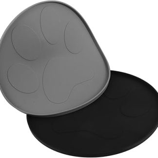 Набор из 2 силиконовых водонепроницаемых подстилок для мисок для собак Toyvian с приподнятыми краями, противоскользящими и плотными, с рисунком в виде лап, предотвращающим проливание во время еды и питья.