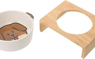 Керамическая миска для собак GARVALON с деревянной подставкой, устойчивая и непроливаемая, в деревенском стиле, подходит для щенков и кошек, легко моется, способствует правильной позе во время кормления.