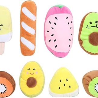 Интерактивные игрушки для дрессировки собак KIMISS - 8 плюшевых жевательных игрушек в виде фруктов для щенков - очаровательная мягкая игрушка для чистки зубов.