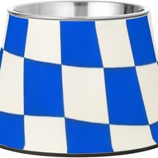 Сине-белая клетчатая миска для воды для собак, приподнятые миски для кошачьего корма из нержавеющей стали для медленного кормления кошек, чтобы усы не уставали.