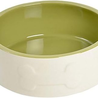 Керамическая миска для собак Petface с рисунком в виде косточек, кремово-зеленая, 20 см (1 шт.)