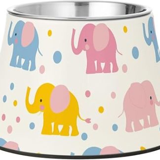 Миска для воды в виде милого мультяшного сине-розового слоника, улучшенная миска из нержавеющей стали для средних собак, не боящаяся усов.