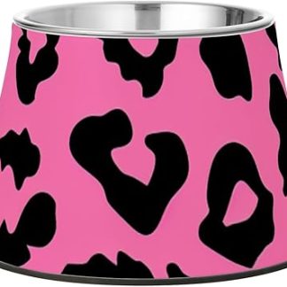 Миска для собак с леопардовым принтом, из нержавеющей стали, с приподнятой поверхностью, миска для кошачьего корма, удобна для кормления собак.