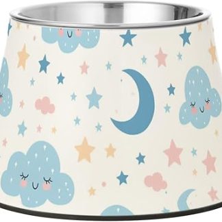 Милые мультяшные розово-голубые миски для кормления собак в виде облаков и луны, приподнятые миски из нержавеющей стали для маленьких собак, не боящиеся усов.