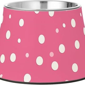 Розовый фон с белыми пятнами. Улучшенная миска для кормления собак из нержавеющей стали. Миска для воды для собак, кошек, кроликов и птиц, безопасная для усов.