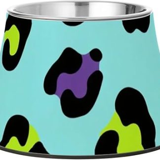 Миски для собак с леопардовым принтом, зеленые, фиолетовые и синие, нескользящие, из нержавеющей стали, для маленьких собак, для медленного поедания.