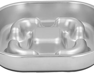 Миска для медленного кормления собак из нержавеющей стали | Удобная конструкция для лучшего пищеварения | Большая миска для корма для средних и крупных собак/кошек | Двустороннее кормление