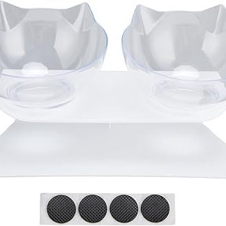 15. Ошейник-стойка для кошек Slant Cat Double Bowl Guard Collar Pet Shop Pet Salon (белое основание + прозрачная миска)