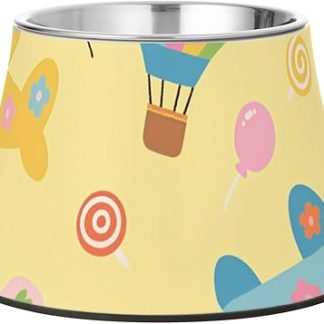 Милые мультяшные желтые миски для корма для домашних животных в виде космического самолета, приподнятые над поверхностью, из нержавеющей стали, для медленного кормления собак, удобное кормление.