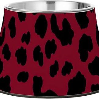 Приподнятая миска для воды для домашних животных с бордовым леопардовым принтом и подставкой из нержавеющей стали. Простые миски для маленьких собак. Whiskers Relief Plato Para Gatos.
