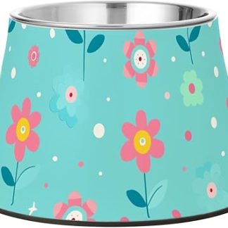 Симпатичные миски для кормления собак с голубыми и розовыми цветами, приподнятые миски из нержавеющей стали для медленного кормления кошек, удобные для кошек с усами.