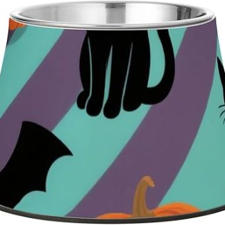 Миски для собак на Хэллоуин с оранжевыми полосками, тыквой и летучей мышью, нескользящие, из нержавеющей стали, для удобного кормления вашего питомца.