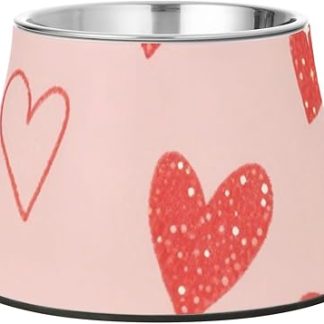 Искусственная миска для воды в форме сердца с блестками, розовая, для собак, кошек, кроликов и птиц, улучшенная, из нержавеющей стали, приподнятая, для комфортного кормления.