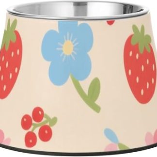Красивые красные цветы, клубника, миски для собак, подставка для мисок из нержавеющей стали для собак, кошек, кроликов, птиц, усов, усталые миски для собак.