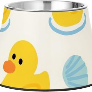 Милые мультяшные желтые миски для собак в виде утки, нескользящие миски из нержавеющей стали для средних собак, удобные для кормления.