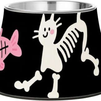 Милые мультяшные миски для кормления кошек и собак в виде скелетов белых рыбок, нескользящие миски из нержавеющей стали для кормления кошек и собак средних размеров. Удобная миска для кормления.