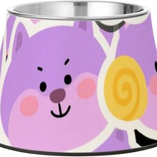 Милая мультяшная фиолетовая миска для домашних животных из нержавеющей стали, приподнятая, для уменьшения усиков.
