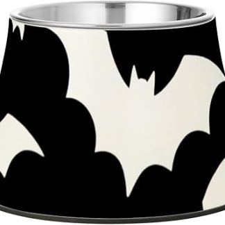 Миски для собак в виде летучих мышей на Хэллоуин, черно-белые, улучшенные, из нержавеющей стали, приподнятые, для средних собак. Для облегчения наращивания усов.