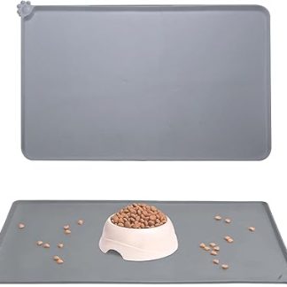 1 серый коврик для кормления домашних животных (48 см x 30 см), коврик для корма, поддон для миски для домашних животных