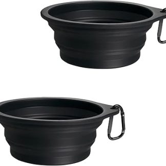 Складные миски для собак PetBonus, 2 штуки, складные силиконовые миски для воды и еды для путешествий, портативные, непроливающиеся, с карабином для собак и кошек (черные, черные)