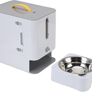 Универсальный дозатор для кошачьего корма, прочный контейнер для корма из АБС-пластика и нержавеющей стали, с прозрачным окошком для использования в помещении (серый)