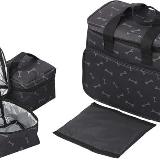 Водонепроницаемая дорожная сумка для собак, внешний материал — ткань Оксфорд, большая вместимость с контейнерами для еды, регулируемый клапан, прочная и герметичная конструкция.