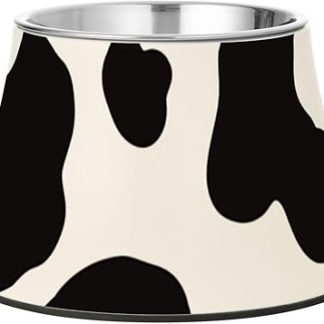 Миски для корма для кошек из нержавеющей стали с принтом под коровью шкуру, черно-белые, нескользящие, для тех, кто любит своих питомцев и предпочитает медленное поедание пищи.