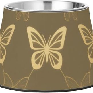 Элегантная миска для кормления собак с золотистым покрытием и текстурой бабочек, со подставкой, из нержавеющей стали, для маленьких собак, с мягкими усами, для медленного кормления собак.