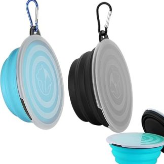 Складная миска для собак с крышкой и крючком, 2 шт., портативная силиконовая миска для кошек, для путешествий (черная и светло-голубая)