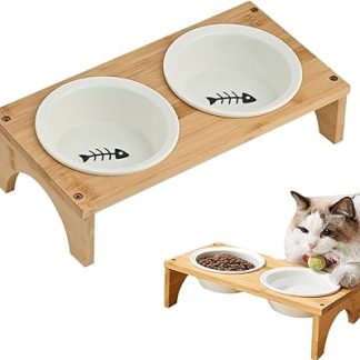 Приподнятые миски для кошек – наклонная миска с водой и нескользящим деревянным основанием для комфортного кормления, эргономичный дизайн, регулируемая высота, станция для кормления питомцев.