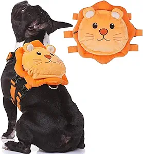 ROZKITCH Dog Backpack Harness, Soft and Adjustable Pet Saddle No Pull Bag with D-Ring for Small Medium Dogs, Cute Lion Design for Outdoor Travel, Walking, and Hiking Animal Self Carrier Bag M