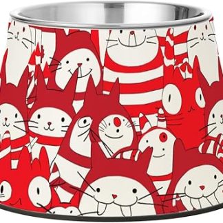 Рождественские красно-белые миски для корма для кошек из нержавеющей стали, улучшенные для медленного поедания питомцами.