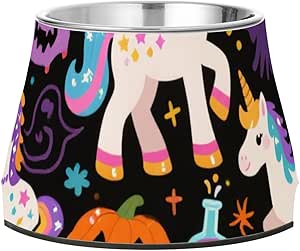 Миска для корма для домашних животных на Хэллоуин: желтая тыква, единороги, улучшенная миска из нержавеющей стали для собак, кошек, кроликов и птиц, с раздельными мисками для корма.