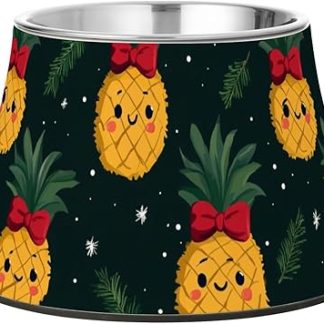 Мультяшные миски для воды и корма для домашних животных в виде желтого ананаса с бантиком, подставка из нержавеющей стали для маленьких питомцев, удобное кормление.