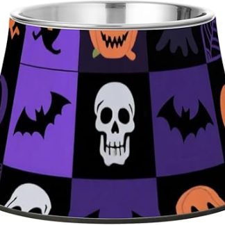 Загадочная фиолетовая квадратная миска для корма для собак на Хэллоуин с подставкой, из нержавеющей стали, для кошек, для медленного поедания. Plato Para Gatos.