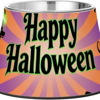 Миска для корма для домашних животных с радиальным полосатым узором на Хэллоуин, фиолетово-оранжевого цвета, приподнятая, из нержавеющей стали, для собак, для медленного и комфортного кормления. Plato Para