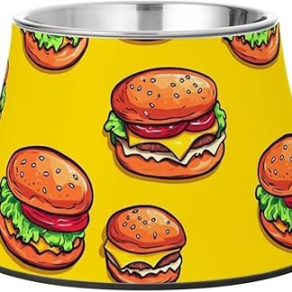 Миска для еды в виде мультяшных вкусных гамбургеров, желтая, с нескользящей подставкой из нержавеющей стали для собак среднего размера, для облегчения отращивания усов.