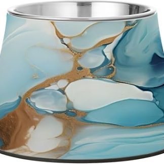 Роскошные мраморные миски для собак сине-золотого цвета, нескользящие миски из нержавеющей стали для маленьких собак, удобные для кормления.