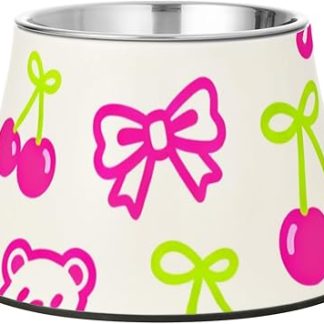 «С днем ​​рождения» Неоново-зеленый медведь Розовые миски для домашних животных с подставкой Миска для корма из нержавеющей стали для кошек, собак, кошек, кроликов и птиц Медленное поедание Platos para perros para