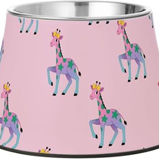 Милая миска для собак в виде жирафа с бантиком, желто-персикового цвета, улучшенная миска из нержавеющей стали для кошек и мелких домашних животных, чтобы усы не уставали.