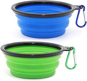 2 складные миски для собак, портативные, герметичные, силиконовые миски с крючками, для собак и других домашних животных, для воды и еды, 350 мл, синие и зеленые