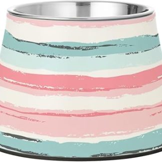Миски для корма для домашних животных с подставкой, выполненные в стиле дудл-арт, с узором в розовые и светло-голубые полосы, из нержавеющей стали. Удобная миска для воды для собак, кошек, кроликов и птиц.