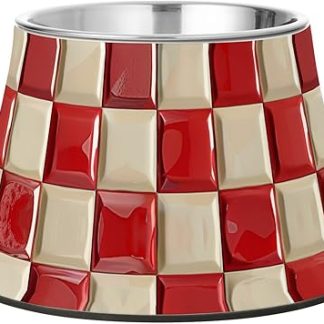 Подставка для миски для воды для домашних животных в красно-белую шахматную клетку, изготовленная из нержавеющей стали, идеально подходит для медленного кормления собак.