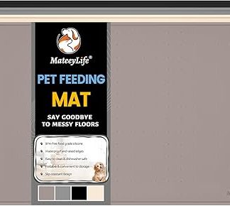 Коврик для кормления собак MateeyLife с приподнятыми краями, водонепроницаемый коврик для миски с едой и водой, силиконовый коврик для кошачьего корма, 61x41 см, бежевый.