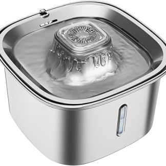 Диспенсер для воды для кошек из нержавеющей стали, 3 л (101 унция), автоматический диспенсер для воды для собак с многоступенчатой ​​фильтрацией, бесшумный.