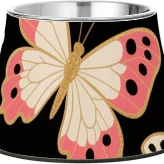 Розово-золотая миска для корма для собак в виде бабочки, модернизированная миска из нержавеющей стали для кошек и мелких животных, миска для корма ...