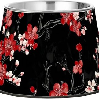 Черно-красная миска для собак с изображением японской сакуры, приподнятая, из нержавеющей стали, для кошек, базовые миски для средних собак, Whiskers Relief Platos Para Gatos