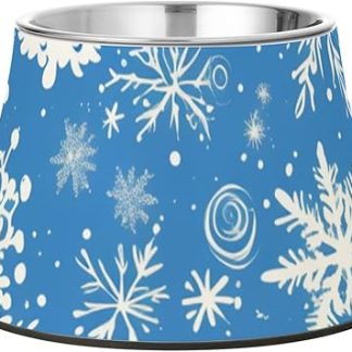 Рождественские синие миски для корма для домашних животных в виде снежинок, нескользящие, из нержавеющей стали, металлические миски для комфортного кормления питомцев.