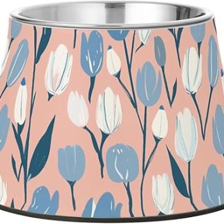 Приподнятые миски для корма для домашних животных в пастельных тонах сине-белого цвета, из нержавеющей стали, с нескользящей поверхностью, для собак среднего размера. Whiskers Tired